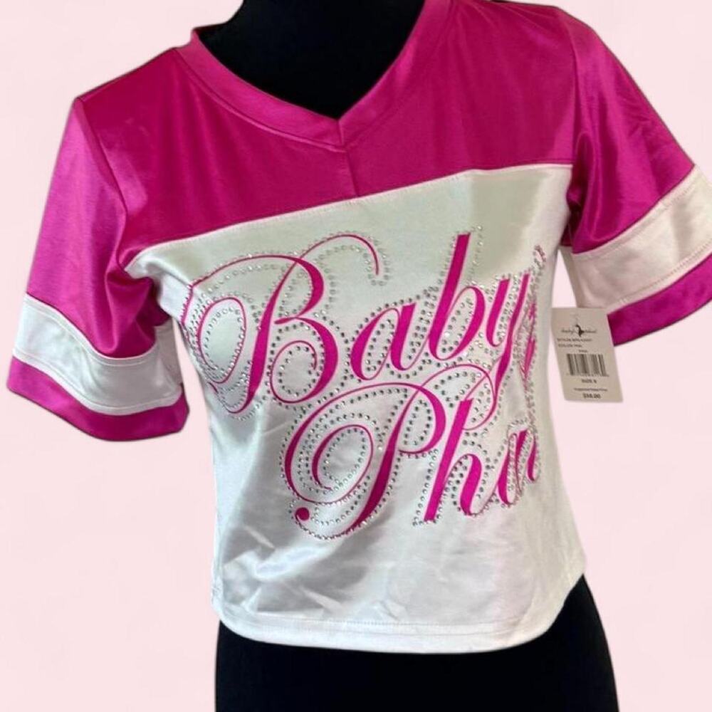 NWT Baby Phat size small jersey top in iconic hot pink and white